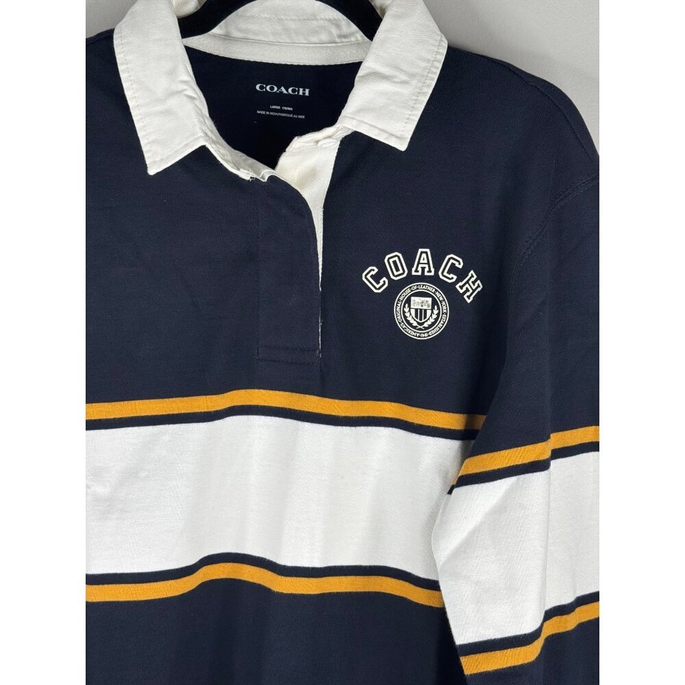 NEW Coach Signature Relaxed Varsity Rugby Polo Shirt in Navy Cotton Size L - Picture 4 of 8